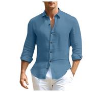 Genérico Chemise boutonnée en Coton et Lin pour Hommes, Chemises habillées décontractées et élégantes à Manches Longues (Blue, L)