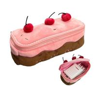 Genérico Cherry Pencil Case - Cute Velvet Pouch | Zippered Pen Bag | Realistic Cake Design, Soft Velvet Material, Large Capacity, For School Supplies, Makeup, Travel, & Stationery Storage