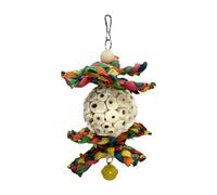 Generico Chew Safe Toy, Hanging Wooden Shredder Playset, 3.94x7.09 Inches Ball with Bell Action, Natural Wood Activity Toy, Beak Care with Rustic Design, Bird Enrichment for Cage Training