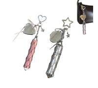 Genérico Chic Lip Gloss Holder with Mirror,Lipstick Holder Stainless, Keychain Lipgloss,Small Bling Crystal Lipsticks Storage Bag Key Chain (Star+Heart)