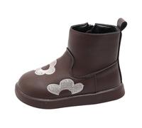 Genérico Chica Marrón Punta Puntiaguda Botas Plus Velvet Short Boots Children's Side Zipper Boots Baby Children's Short Boots Niña Plata Punta Cap Botas, marrón, 23.5 EU