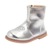 Genérico Chica Plateada Punta Almendra Botines Ankle Little Girls Side Zipper Western Style Two Cotton Moda Warm Chica Marrón Cómodo Botines, plata, 24 EU