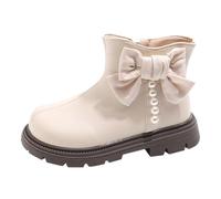 Genérico Chica Plateada Puntera Dividida Botines Girls Plus Velvet And Cotton Moda Side Cremallera Cute Style Bow Pearl Girls Chica Verde Botines Botines de punta abierta, beige, 33 EU