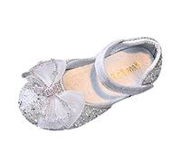 Genérico Chica Rojo Puntera Corte Sandalias Vestido Danza Rendimiento Princesa Zapatos Brillo Rhinestone Arco Gancho Hebilla Color Sólido Cómodo Sandalias Primeros Chica, plata, 24 EU