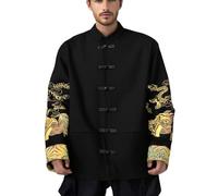 Genérico China Ropa Hombre Chaqueta con Bordado Cuello Mao Camisa Patchwork Traje Tradicional Chino Traje Clásico de Artes Marciales Tangzhuang Casual Suéter Camisa de DragóN