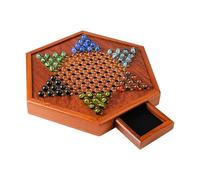 Genérico Chinese Checkers Board Game Set - Wooden Board Games with Storage Drawer and Glass, Classic Family Strategy Game For Kids Adults Home Party Tabletop Boards Games