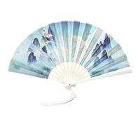 Genérico Chinese Folding Fan for Women, Vintage Hand Fan with Tassel, Elegant Foldable for Dance Performance Decoration Party Hot Flash, Traditional Style Accessory for Travel or Display 26x47cm