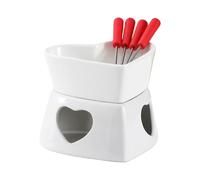 Generico Chocolate Fondue Cup | Heat-Resistant Non -Stick Warmer | Ceramic Fondue Mug Set with 4 Forks | for Cheese Marshmallow Dipping Postessert Beverage Dinner Wedding Party Birthday