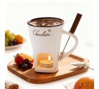 Genérico Chocolate Fondue Mug, Ceramic Melting Pot with Fork, Personal Tealight-Heated Chocolate & Cheese Warmer, Dishwasher-Safe, 200 ml / 6.8 fl oz (Candle Not Included)(White)