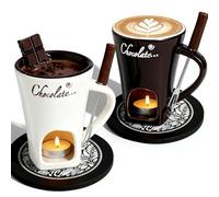 Genérico Chocolate Fondue Mug Set of 2,Chocolate Melting Cup Tea Light,Fondue Mug Chocolates Melting Cup Cookware Candy Hot Pot,Ceramic Chocolates Meltings Mugs with Fork & Coasters (W+B)