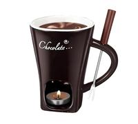 Genérico Chocolate Melting Cup, Christmas Chocolate Fondue Mug with Fork and Candle, Mini Ceramic Fondue Cup for Melting Chocolates/Cheese Desserts (Black)