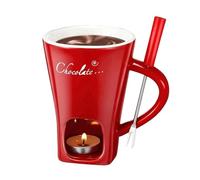 Genérico Chocolate Melting Cup, Christmas Chocolate Fondue Mug with Fork and Candle, Mini Ceramic Fondue Cup for Melting Chocolates/Cheese Desserts (Red)