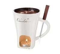 Genérico Chocolate Melting Cup, Christmas Chocolate Fondue Mug with Fork and Candle, Mini Ceramic Fondue Cup for Melting Chocolates/Cheese Desserts (White)