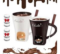 Genérico Chocolate Melting Cup, Fondue Cup - Date Night & More Sweet Time, Chocolate Fondue Mug Set with Forks for Snack Candy Party and Birthday (Brown+White)
