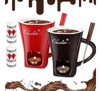 Genérico Chocolate Melting Cup, Fondue Cup - Date Night & More Sweet Time, Chocolate Fondue Mug Set with Forks for Snack Candy Party and Birthday (Brown+Red)