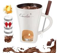 Genérico Chocolate Melting Cup, Fondue Cup - Date Night & More Sweet Time, Chocolate Fondue Mug Set with Forks for Snack Candy Party and Birthday (White)