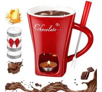 Genérico Chocolate Melting Cup, Fondue Cup - Date Night & More Sweet Time, Chocolate Fondue Mug Set with Forks for Snack Candy Party and Birthday (Red)