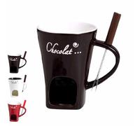 Genérico Chocolate Melting Fondue Mug Set of with Forks,Fondue Cup,Ceramic Personal Chocolate Melting Cup for Cheese,Mini Chocolate Fondue Cups Set For Date Night Birthday Wedding Gifts (Coffee)