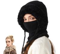 Genérico Choosemuc Women's Outdoors Warm Knitted Scarf Hat, 3-in-1 Integrated Ear Protection Windproof Balaclava Cap Scarf (Black)