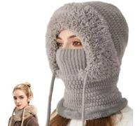 Genérico Choosemuc Women's Outdoors Warm Knitted Scarf Hat, 3-in-1 Integrated Ear Protection Windproof Balaclava Cap Scarf (Gray)