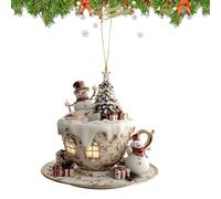 Genérico Christmas Acrylic Pendant - Coffee Shape Decoration for Seasonal Fun, 2D Snow House Charm with Sleek Design & Portable Hanging Loop for Tree, Desk, Shelf, Car Interior, or Home Display