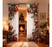 Genérico Christmas Ball Holiday Printed Curtains, Christmas Curtains For Living Room,Xmas Drapes with Snowflakes and Pine Branches for Bedroom Living Room Holiday Party Decor (29 * 64in/75 * 165cm)