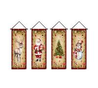 Genérico Christmas Banner - 4 Pieces Holiday Porch Sign, Santa Snowman Elk Front Door Banner | Festive Decorative Set, Enhances Holiday Atmosphere, Ideal for Home, Patio, Yard