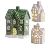 Genérico Christmas Ceramic House - LED Desk Ornament with Built-in Battery | 520g Weight, 12.5cm Height, Holiday Table Décor for Home Indoor Mantel Shelf Party Seasonal