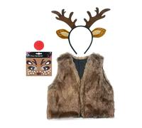 Genérico Christmas Deer Costume - Cute Reindeer Outfit Set with Antler Headband and Red Nose, Fun Holiday Dress Up for Adults Girlfriend College Parties Halloween or Birthday Events 19 Inch