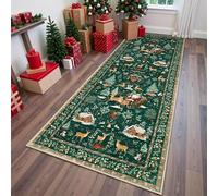 Genérico Christmas Deer Santa Long Rug - Festive, Soft & Washable Holiday Carpet, Decorative Accent Rugs Runner Decor, for Hallways Kitchen Bathroom Non Slip (#A,40cm*120cm)