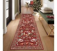 Genérico Christmas Deer Santa Long Rug - Festive, Soft & Washable Holiday Carpet, Decorative Accent Rugs Runner Decor, for Hallways Kitchen Bathroom Non Slip (#C,40cm*120cm)