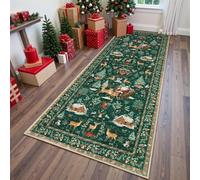 Genérico Christmas Deer Santa Long Rug, Soft Christmas Tree Santa Claus Carpet Runner, Reindeer Floor Carpets Ornaments Living Room Kitchen Hallway, Machine Washable (E,20.0 * 70.9in)