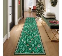 Genérico Christmas Deer Santa Long Rug, Soft Christmas Tree Santa Claus Carpet Runner, Reindeer Floor Carpets Ornaments Living Room Kitchen Hallway, Machine Washable (D,23.6 * 70.9in)