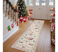 Genérico Christmas Deer Santa Long Rug, Soft Christmas Tree Santa Claus Carpet Runner, Reindeer Floor Carpets Ornaments Living Room Kitchen Hallway, Machine Washable (B,20.0 * 70.9in)