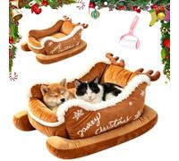 Genérico Christmas Dog Bed Sleigh with Non Slip Base, Santa Sleigh Pet Bed for Small Dogs & Cats, Funny Plush Cozy Washable Pet Christmas Bed for Indoor Winters Holiday Decor