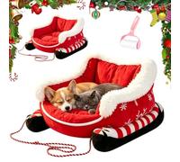 Genérico Christmas Dog Bed Sleigh with Non Slip Base, Santa Sleigh Pet Bed for Small Dogs & Cats, Funny Plush Cozy Washable Pet Christmas Bed for Indoor Winters Holiday Decor