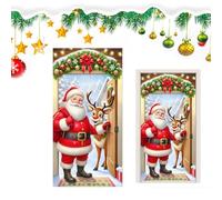 Genérico Christmas Door Cover - Polyester, Large Cute Home Decor, Holiday Door Cover Christmas Decorations | Santa Claus and Reindeer Background Flag For Outdoor, Living Room, Apartment