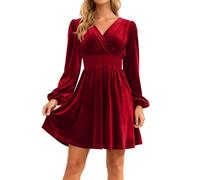 Genérico Christmas Dress Women - Vestido Casual Elegante de Terciopelo para Mujer Suave y Ligero Ideal para Fiestas cómodo y Fluido Estilo túnica de Corte A Manga Larga día a día (Red M)