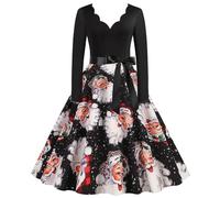 Genérico Christmas Dress Women - Vestido de cóctel con Vuelo y Estampado de Halloween Elegante Vestido de Manga Larga Acampanado de Corte A para Estilo Retro (Brown M)