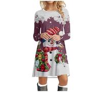 Genérico Christmas Dress Women - Vestido de Fiesta de cóctel de Moda con Cuello Redondo y Manga Larga con Estampado de Ciervos para Mujer de Navidad (Purple XXL)