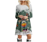 Genérico Christmas Dress Women - Vestido de Fiesta de cóctel de Moda con Cuello Redondo y Manga Larga con Estampado de Ciervos para Mujer de Navidad (Army Green S)