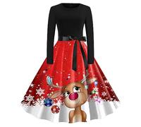 Genérico Christmas Dress Women Vestido Mujer Navidad Vestido de de cóctel con Cuello Redondo y Manga Larga Estampado para Mujer (Khaki S)