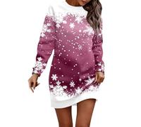Genérico Christmas Dress Women Vestido Ñavidad para Mujer Vestido Informal de Manga Larga con Cuello Redondo y Estampado navideño de Moda de otoño e Invierno para Mujer (S)