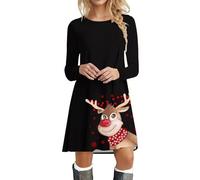Genérico Christmas Dress Women Vestido Navideño Mujer Vestido de de cóctel de Manga Larga con Estampado de y Cuello Redondo de Navidad para Mujer (Red M)