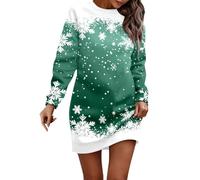 Genérico Christmas Dress Women Vestidos De Mujer Vestido Informal de Manga Larga con Cuello Redondo y Estampado navideño de Moda de otoño e Invierno para Mujer (Green M)