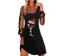 Genérico Christmas Dress Women Vestidos Navideños Vestido de té clásico para Mujer Vestido de Manga Larga con Cuello en V y cinturón Vestidos de de cóctel (Black XXL)