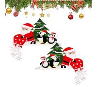 Genérico Christmas Edge Decor - Wooden Santa Reindeer Penguin Set, 2 Piece Door and Window Ornament, Decorative Accent, Compact Build, Seasonal Sculpture for School, Bathroom and Wedding, 22.5x15.5cm
