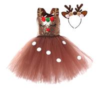 Genérico Christmas Elk Dress withReindeer Headband, Ballet Costume Girls, Holiday Role Outfit, Festive Party Apparel Set for Kids Ages 2-12, Dance Performance Wear for Celebration Events