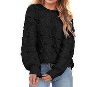 Genérico Christmas Jumper - Jersey Mujer Invierno de Punto con Cuello Redondo para Mujer de Punto con Lunares Manga Larga Liso Elegante Top de Punto (Black S)