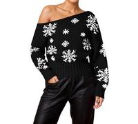 Genérico Christmas Jumper - Jersey Mujer Navidad Suéter Acogedor con diseño de Copo de Nieve y Hombros Descubiertos para un Estilo Festivo de Temporada (Black M)